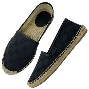 Gucci GG Supreme Monogram Canvas Espadrille Flats Black Size 37